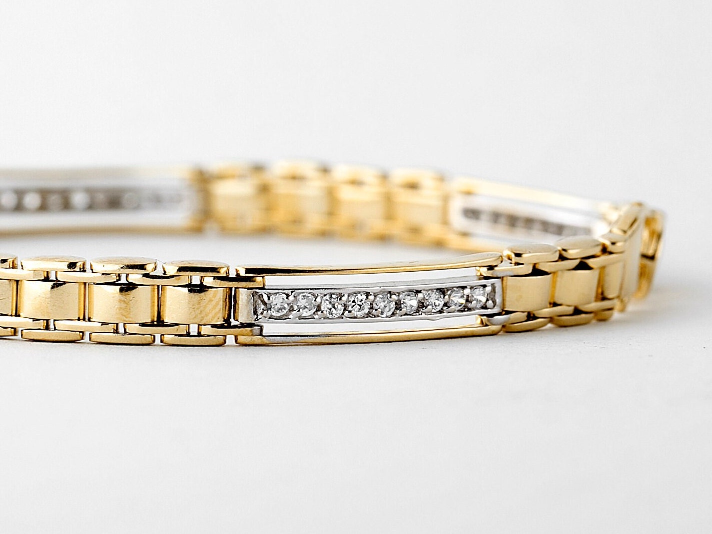 Vintage Men's Diamond Bracelet Gold 10k, Yellow Gold CZ Bracelet, Men's Jewelry