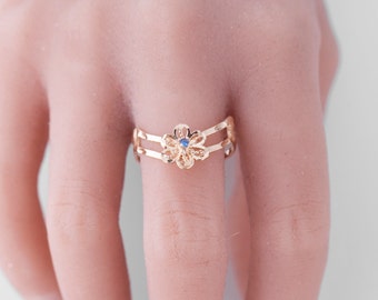 Vintage Chevron Flower Slave Ring Gold 10k, Women's Unique Classy Vintage Ring, Vintage Jewelry