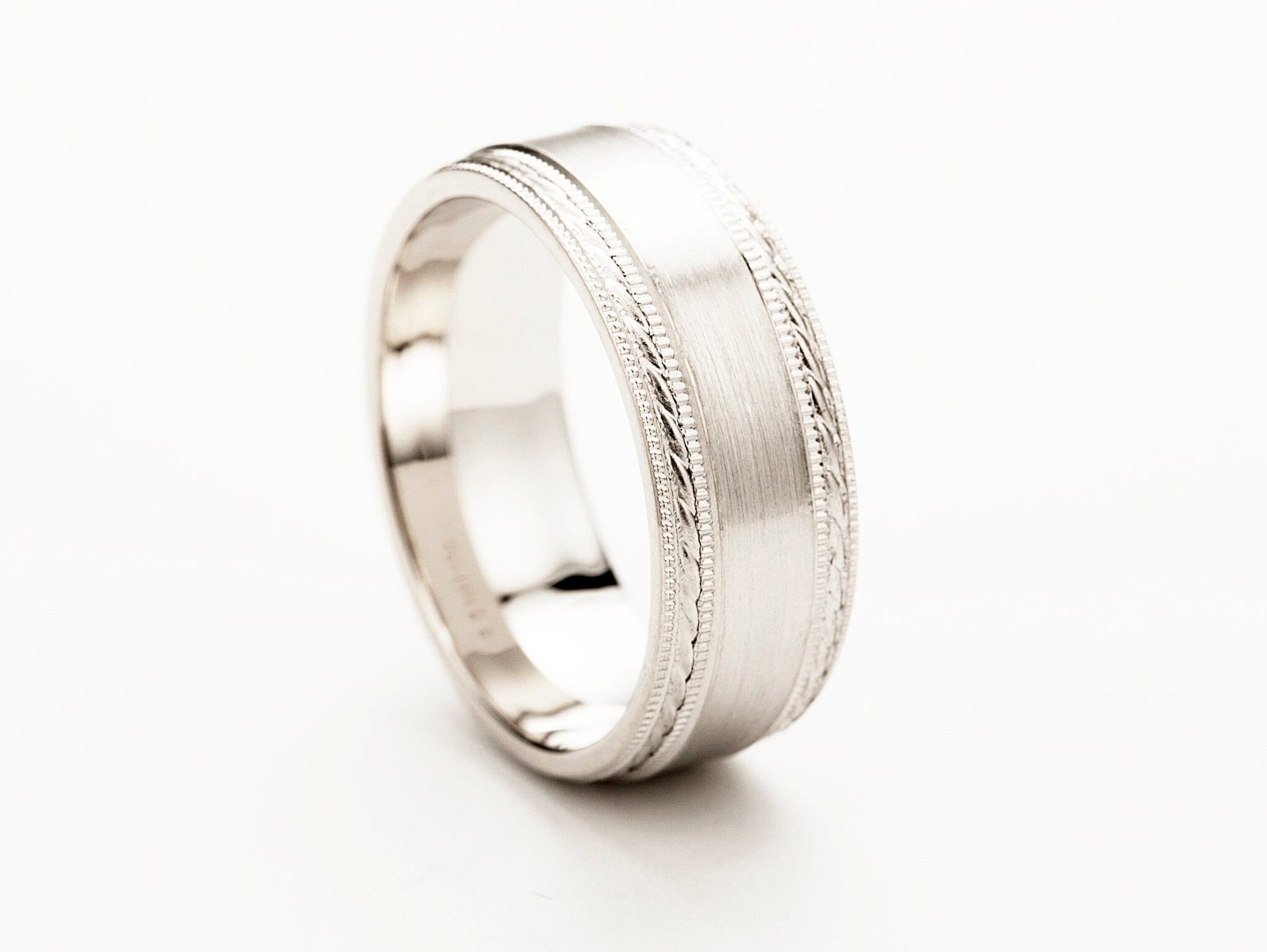 Mens Wedding Band Solid Silver, 8mm Carved Wedding Band, Filigree Ring