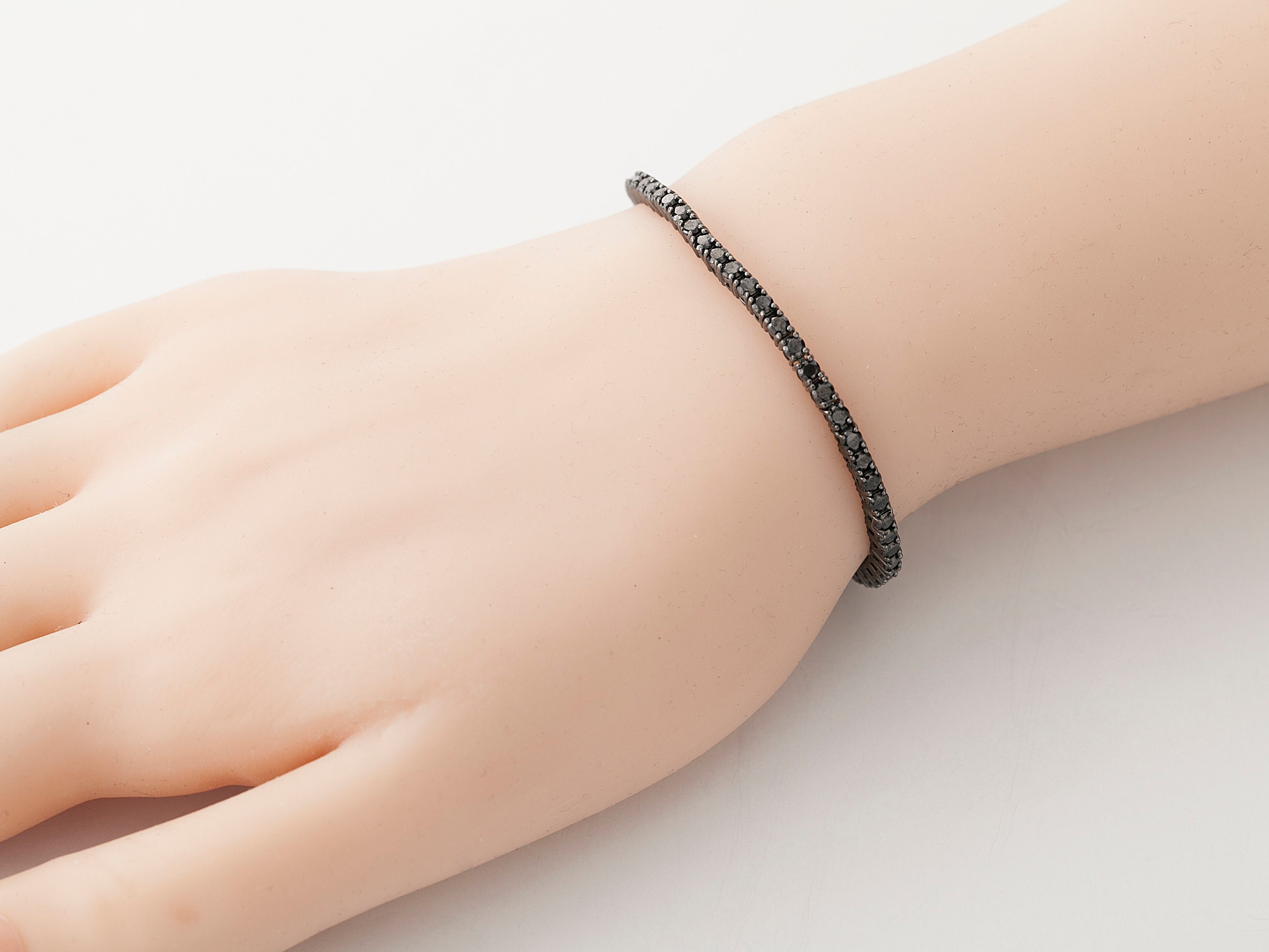 ブラックダイヤモンド テニスブレスレット シルバー925、シンプル 