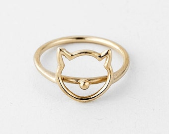 Vintage Simple Cat Ring Gold 10k, Yellow Gold Ring, Lady's Jewelry