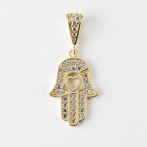 Diamond Hamsa Colgante De Oro 10k, Collar de Encanto Fátima, Joyería Cz
