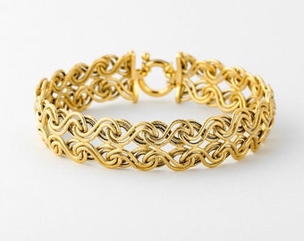 Lady's Wide Byzantine Bracelet Gold 10k, Yellow Gold Wide Bracelet, Ladies Bracelets