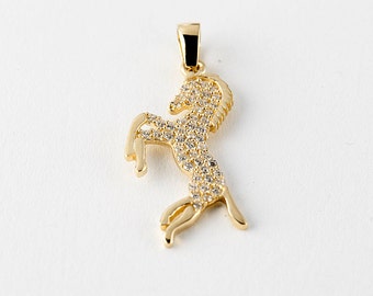 Diamond Horse Pendant Gold 10k, Horse Charm Necklace, Animal Jewelry