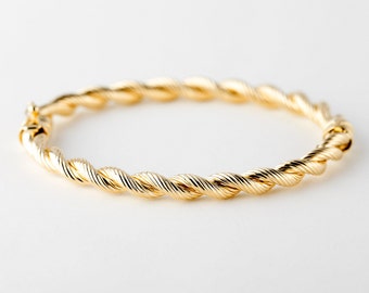 Braided Bangle Bracelet Gold 10k, Yellow Cuff Bracelet, Women's Bangle