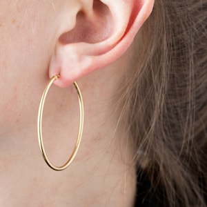 Big Oval Hoop Earrings Gold 10k, Yellow Gold Thin Large Earrings