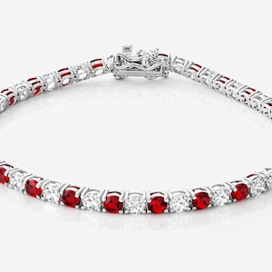 Bracciale tennis con rubini e diamanti bianchi, bracciale tennis con rubini, bracciale con diamanti, bracciale in oro bianco, bracciale tennis classico, regalo