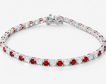 Ruby and White Diamond Tennis Bracelet, Ruby Tennis Bracelet,  Diamond Bracelet, White Gold Bracelet, Classic Tennis Bracelet, Gift