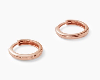 Simple Round Hoop Earrings, 10k Gold, Minimalist Huggies, Yellow Gold, White Gold, Rose Gold