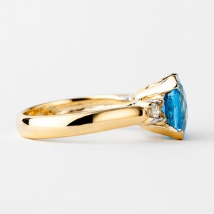 Blue Topaz and Diamond Ring Gold 14k, Cushion Cut Blue Topaz Ring, Cocktail Ring image 2