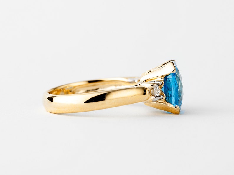 Blue Topaz and Diamond Ring Gold 14k, Cushion Cut Blue Topaz Ring, Cocktail Ring image 2