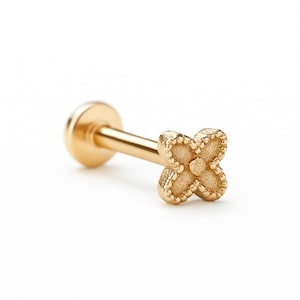 Tiny Flower Labret Stud Earring 14k, 3mm Cartilage, 18G Labret Stud, Helix Stud, Tragus Stud, 14k Solid Gold, Internal Thread
