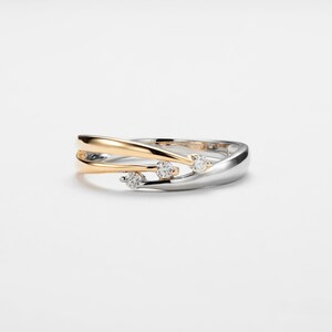 3 Tone Diamond Engagement Ring Gold 10k, Trinity Diamond Ring, Dainty Diamond Ring, Rose Gold, Yellow Gold, White Gold, 10k Diamond Ring image 2