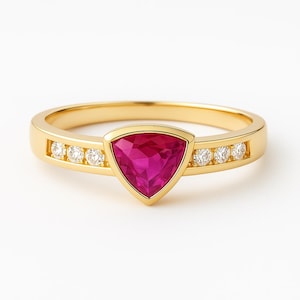 Vintage Diamond and Ruby Ring Gold 14k, Red Gemstone Ring, Ladies Diamond Ring