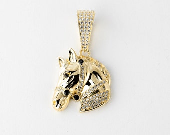 Horse Pendant Gold 10k, Diamond Horse Necklace, Yellow Gold, Women's Men's Pendant