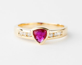 Vintage Diamond and Ruby Ring Gold 14k, Red Gemstone Ring, Ladies Diamond Ring