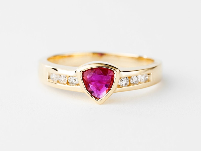 Vintage Diamond and Ruby Ring Gold 14k, Red Gemstone Ring, Ladies Diamond Ring image 1