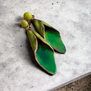 Contemporary earrings, green toned earrings, enameled earrings, designer earrings, unique earrings, women&#39;s gift