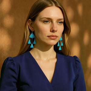 blue earrings, enamel earrings, long earrings, designer earrings, unique gift, earring