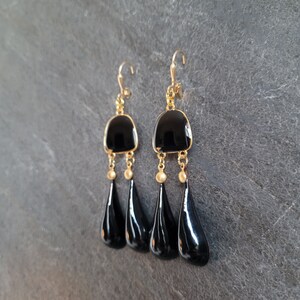 Boucles d'oreilles longues, boucles art deco,boucles d'oreilles noir et or, boucles laiton, boucles créateur, boucles uniques, cadeau femme image 5