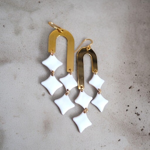 white earrings, stainless steel earrings, designer earrings, summer earrings, long earrings, unique women&#39;s gift