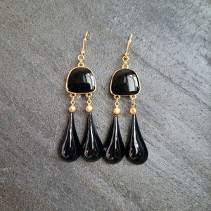 Boucles d'oreilles longues, boucles art deco,boucles d'oreilles noir et or, boucles laiton, boucles créateur, boucles uniques, cadeau femme image 4