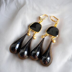 Boucles d'oreilles longues, boucles art deco,boucles d'oreilles noir et or, boucles laiton, boucles créateur, boucles uniques, cadeau femme image 6