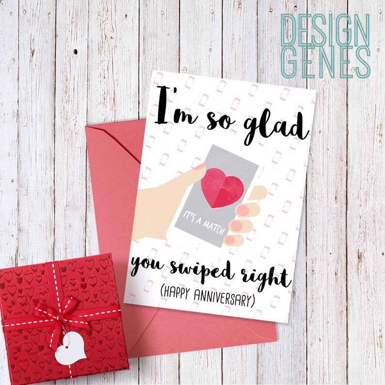 Printable anniversary card I am so glad you swiped right | Etsy