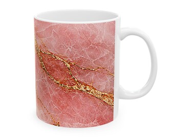 Pink Marble Mug, Rose Quartz Style Mug, Mothers Day Gift Mug, Elegant Gold Vein Stone Mug, Soft Pink Coffee Mug