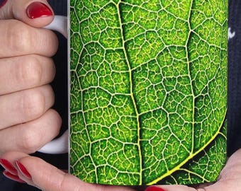 Green Leaf Mug Wrap, Botanical Nature Coffee Mug, Plant Lover Gift, Mothers Day Gift Idea