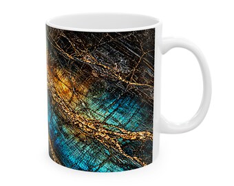 Blue Stone Mug, Labradorite Marble Mug, Luxury Crystal Mug, Mothers Day Gift, Gold Vein Stone Coffee Mug