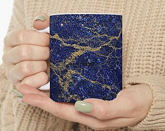 Mothers Day Mug, Lapis Lazuli Mug, Blue Stone Mug, Luxury Gold Vein Mug, Mothers Day Gift  Deep Blue Coffee Mug