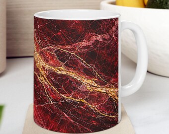 Mothers Day Mug. Red Marble Mug, Ruby Stone Mug, Luxury Gold Vein Mug, Mothers Day Gift Mug, Elegant Red Coffee Mug
