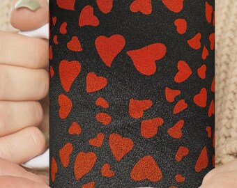 Mothers Day gift. Red Hearts Pattern Mug Wrap, Love Coffee Mug, Valentines Day Gift, Romantic Mug, Cute Heart Design