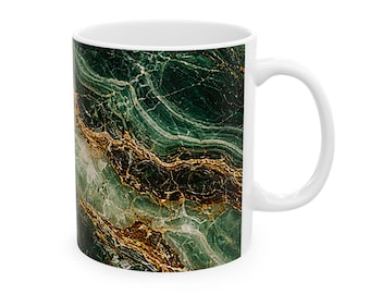 Green Marble Mug, Luxury Stone Coffee Mug, Elegant Gold Vein Mug, Mothers Day Gift, Aesthetic Marble Mug