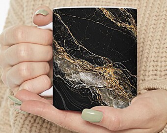 Mothers Day Mug,Black Marble Mug, Onyx Stone Mug, Luxury Gold Vein Mug, Mothers Day Gift Mug, Elegant Black Coffee Mug