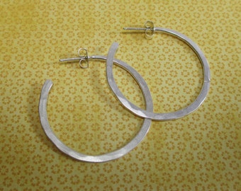 handmade lightly hammered sterling silver hoop earrings