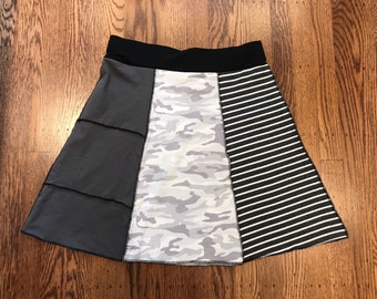 Black Camo Skirt- Small/Medium. Upcycled yoga skirt.