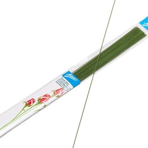 May include: A package of 50 green floral wire stems. The wire is 22 gauge and is ideal for crafting and floral arrangements. The package is labeled "Floral Wire 22 Gauge - 50pc - Green - Aluminum".