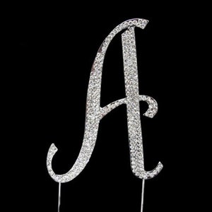 Silver Rhinestone Monogram Letter Cake Topper,