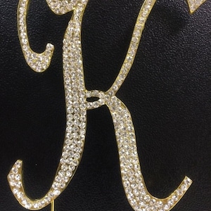 Gold Rhinestone Monogram Letter Cake Topper,