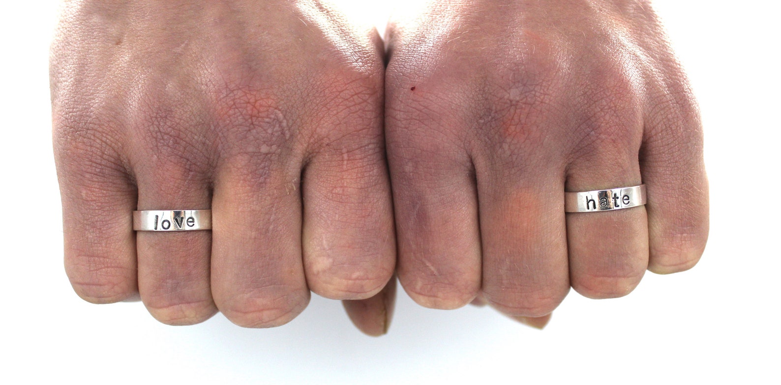 Love and Hate Ring Sterling Silver Band Love&Hate Rings Mens Etsy