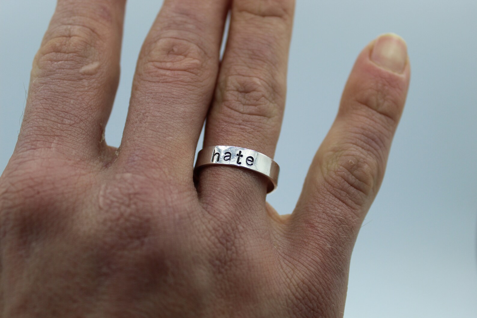 Love and Hate Ring Sterling Silver Band Love&Hate Rings Mens Etsy
