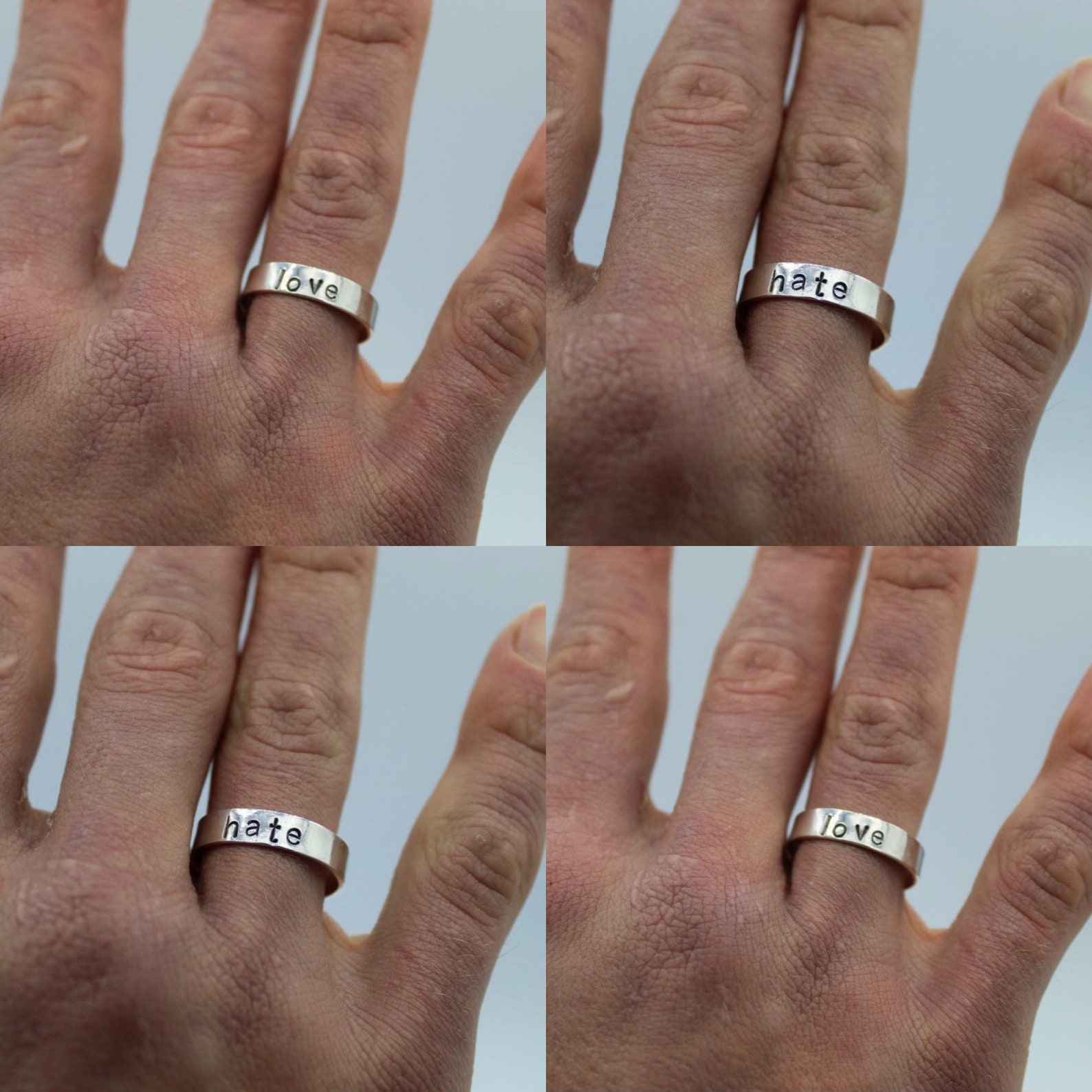 Love and Hate Ring Sterling Silver Band Love&Hate Rings Mens Etsy