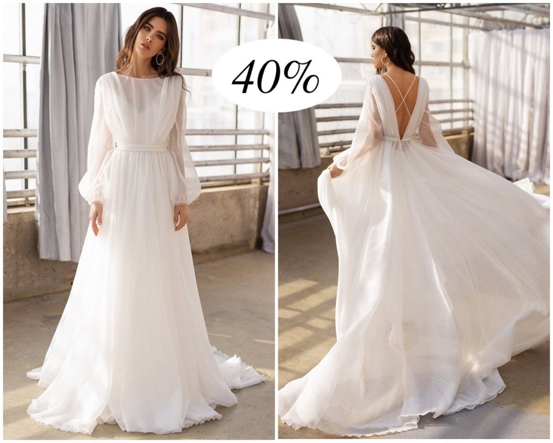 long sleeve organza wedding dress