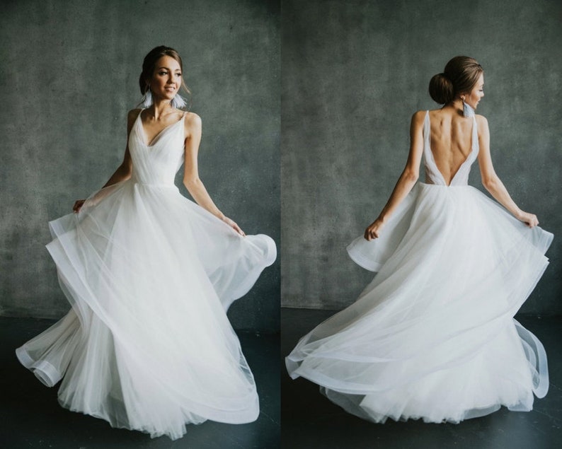 Open Back Wedding Dress Simple Bridal Gown Beach Wedding Etsy