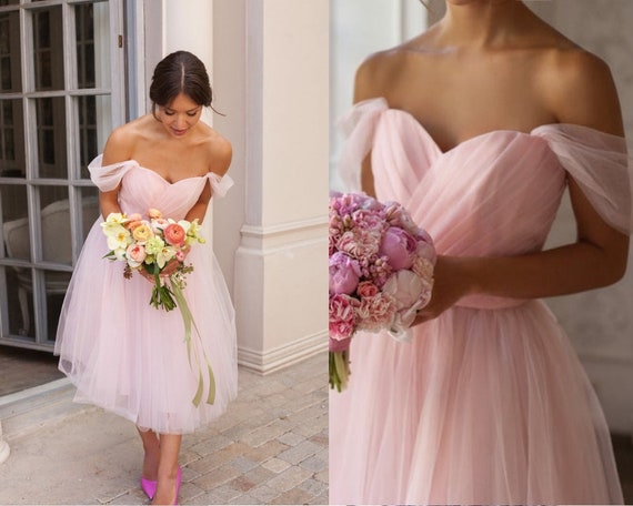 blush pink short wedding dress