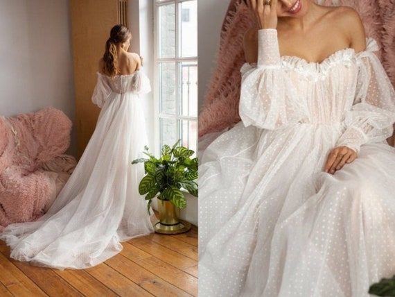 mesh sleeve wedding dress