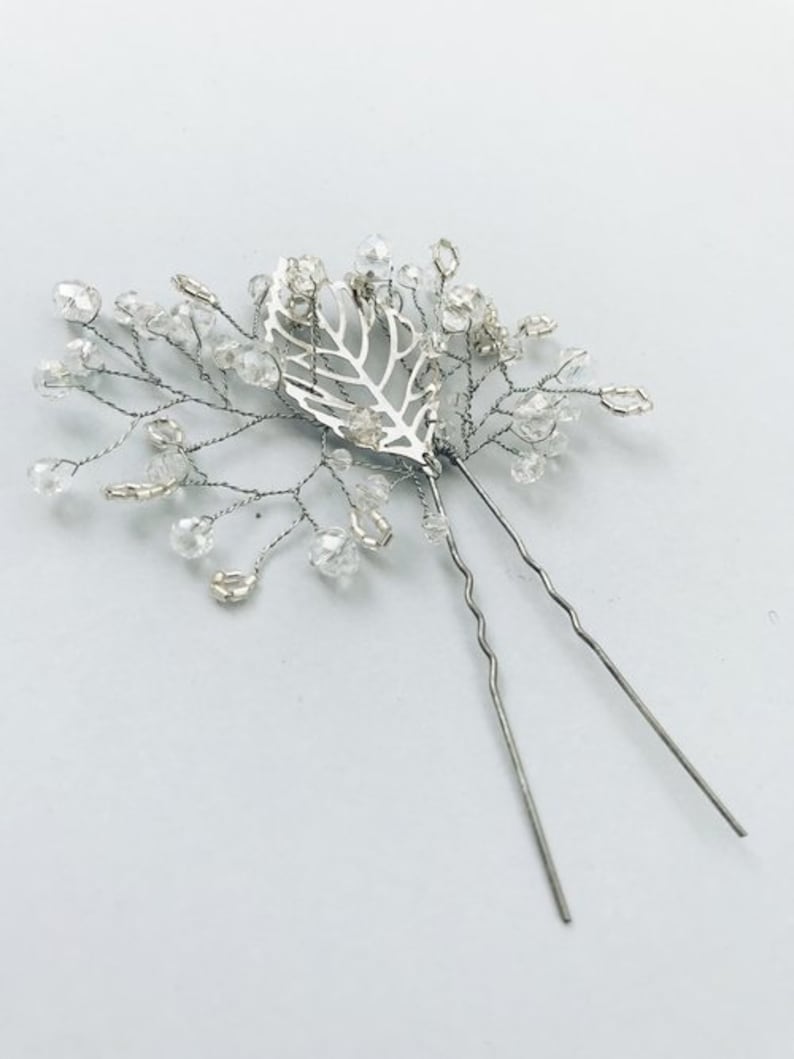 wedding headpiece dangle drop earrings Crystal bridal hair pin /& silver leaf earrings wedding boho jewelry delicate accessories