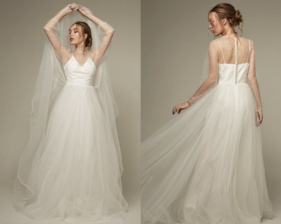 Bohemian Wedding Gown Beaded Bridal Dress Romantic Etsy